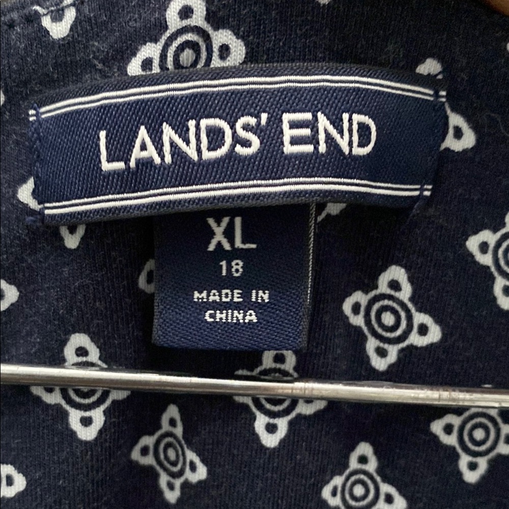 Lands' End Dark Blue dress with White Geometric Design